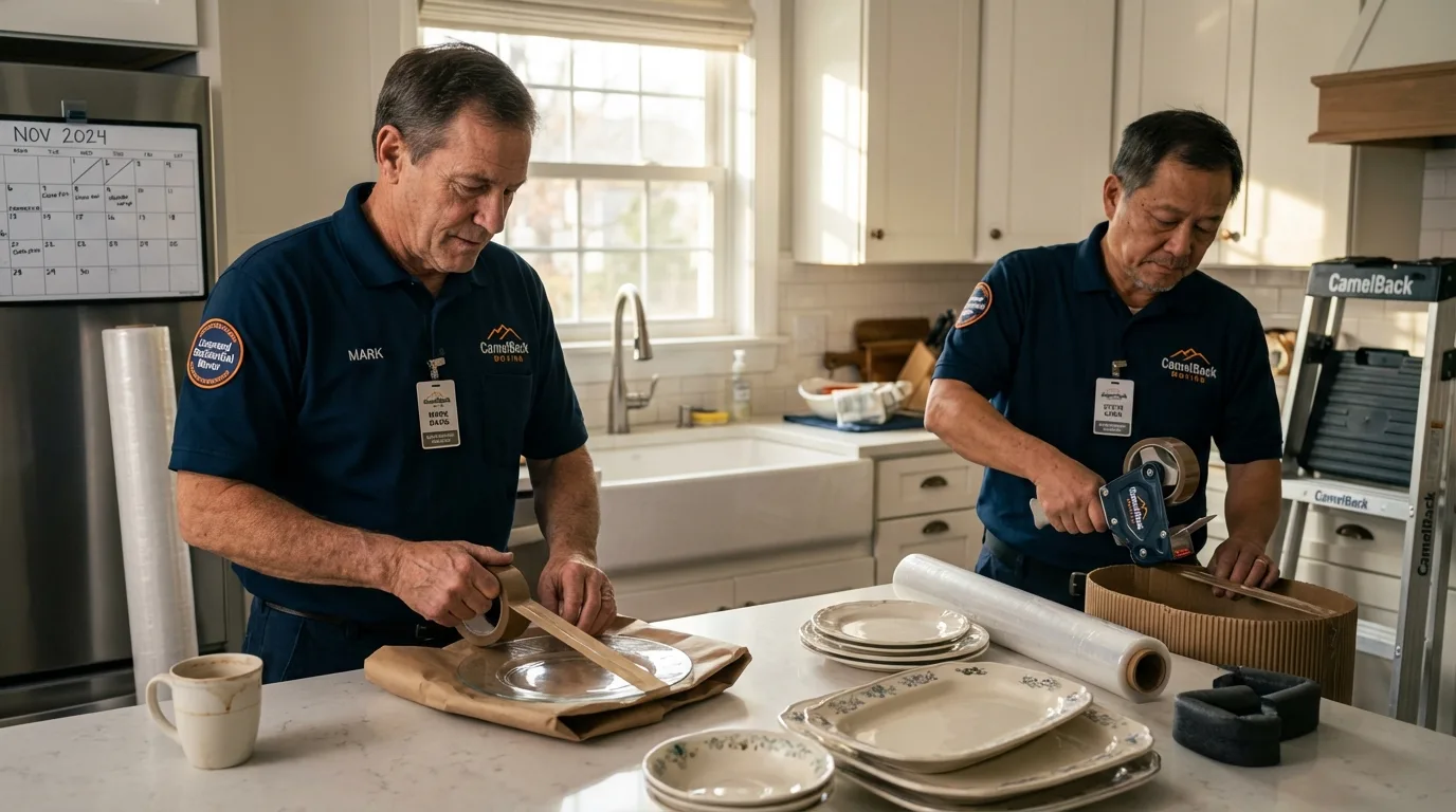 Professional crew packing kitchen dishware in Scottsboro, AL